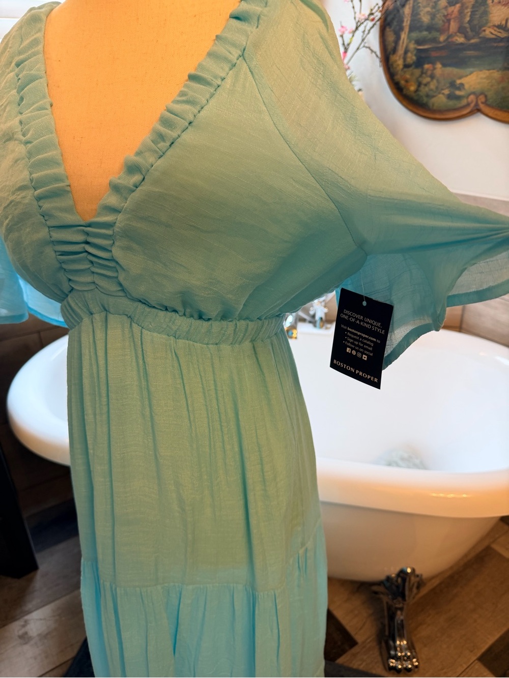 NWT Boston Proper Aqua Tiered Maxi Dress with V-Neck Summer Goddess Lightweight - Picture 10 of 12
